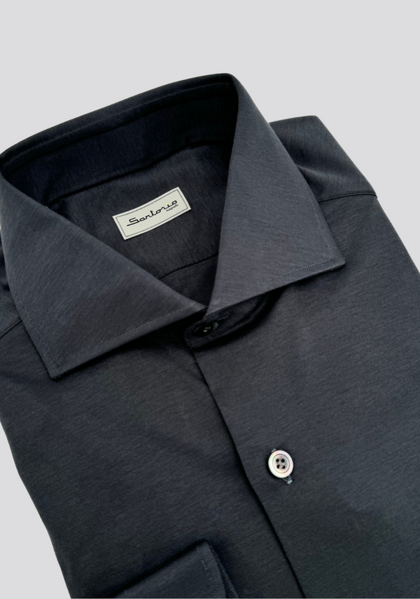 Sartorio Midnight Black Cotton Jersey Shirt