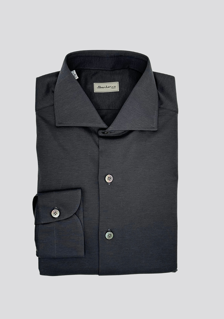 sartorio Midnight Black Cotton Jersey Shirt