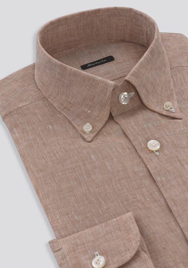 Sartorio Mocha Brown Button Down Linen Shirt
