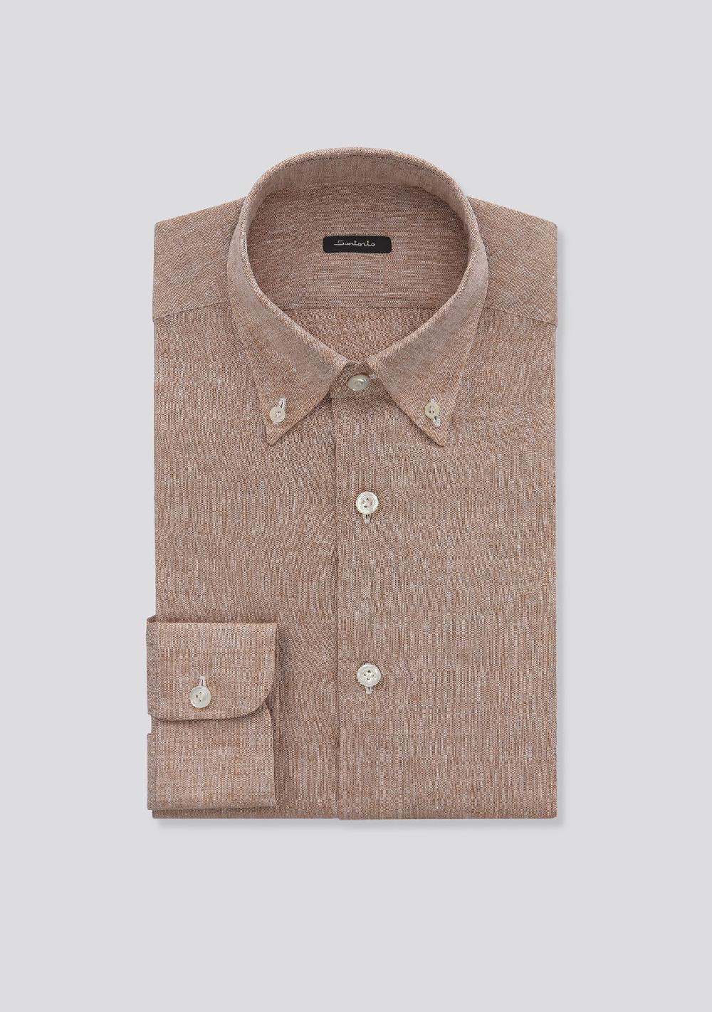 sartorio Mocha Brown Button Down Linen Shirt
