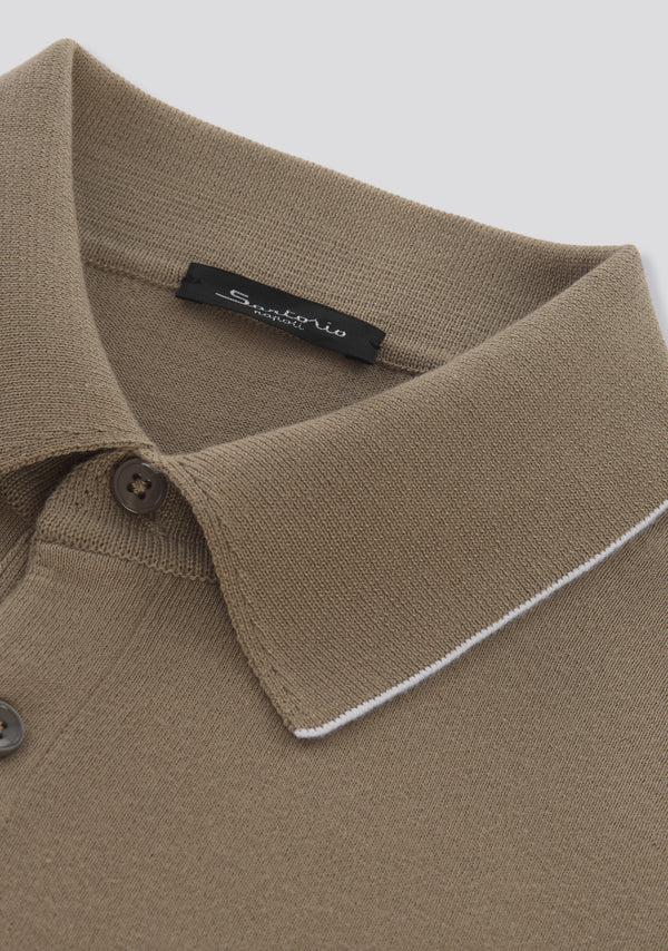 Sartorio Mocha Brown Long Sleeve Knit Polo