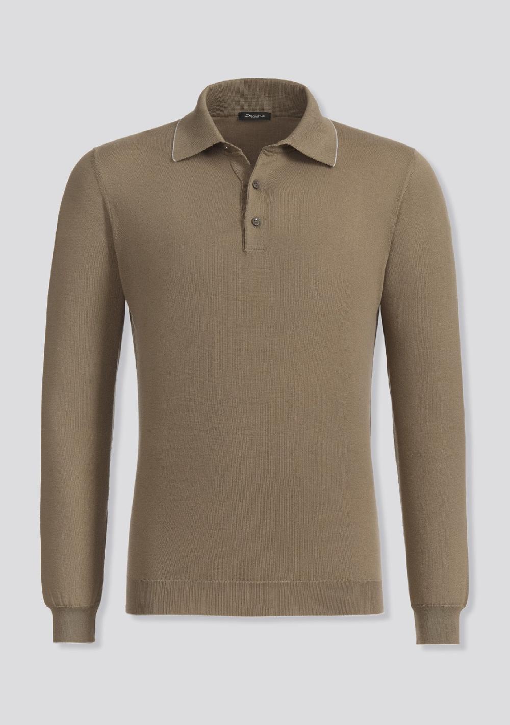 sartorio Mocha Brown Long Sleeve Knit Polo
