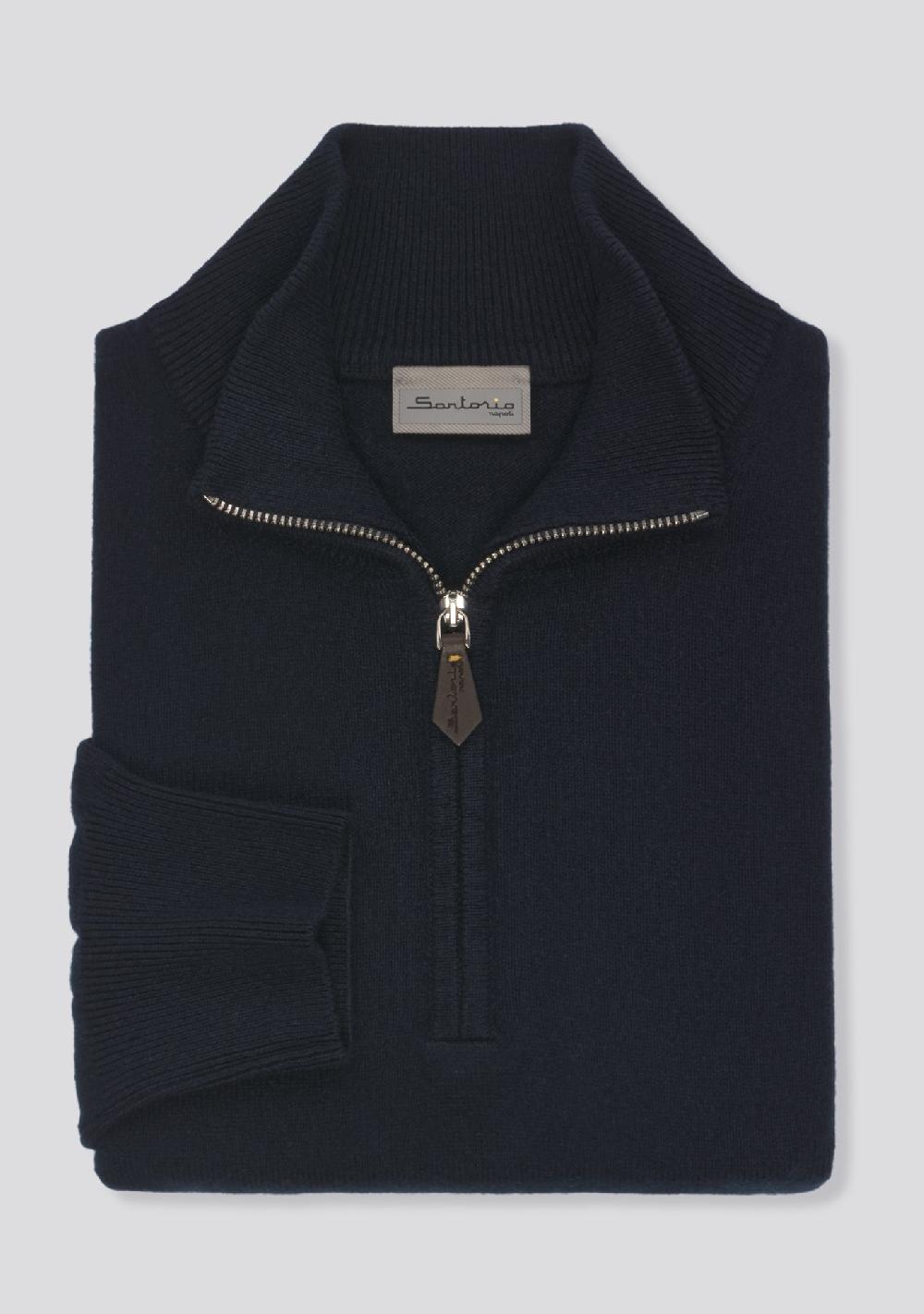 sartorio Navy Blue Blended Cashmere Zip Pullover
