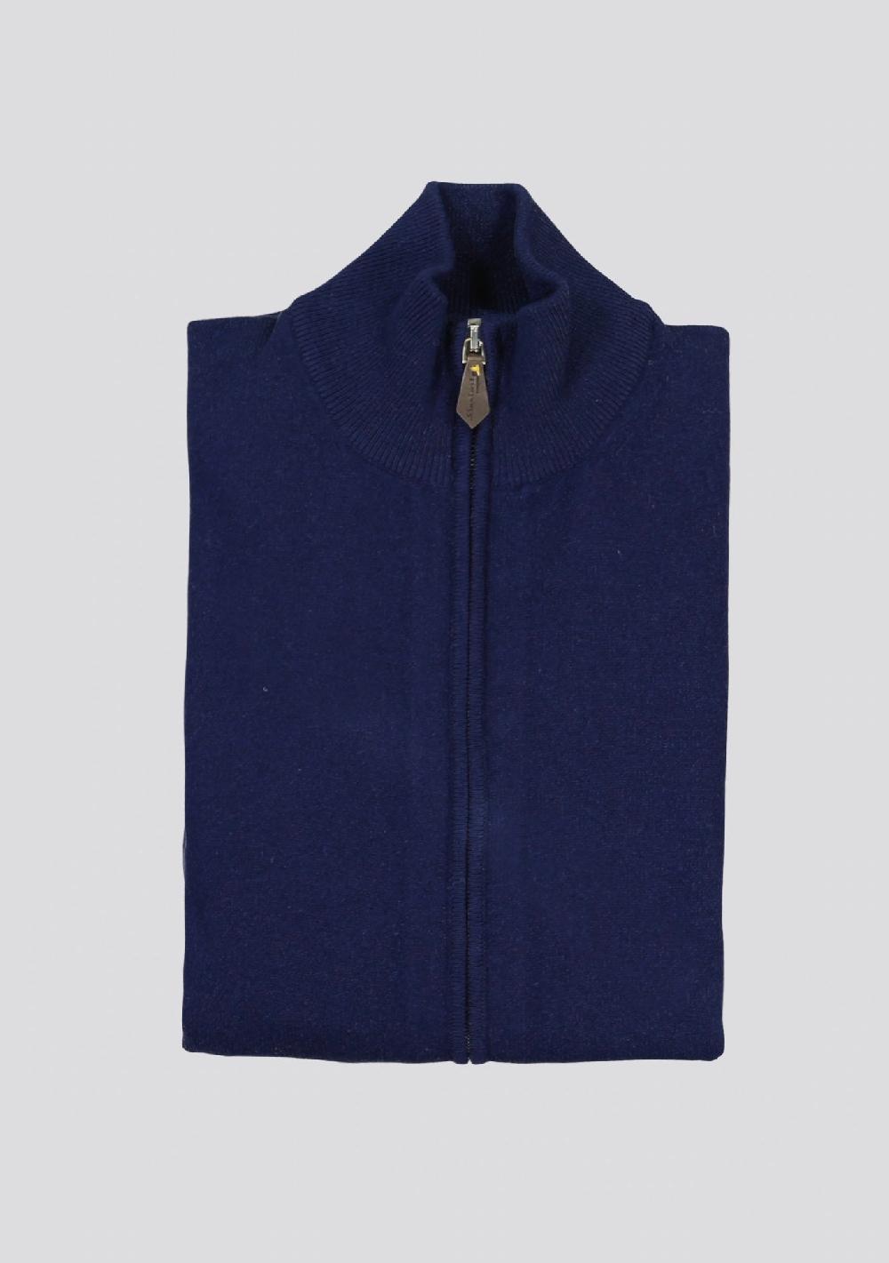 sartorio Navy Blue Blended Cashmere Zip Vest
