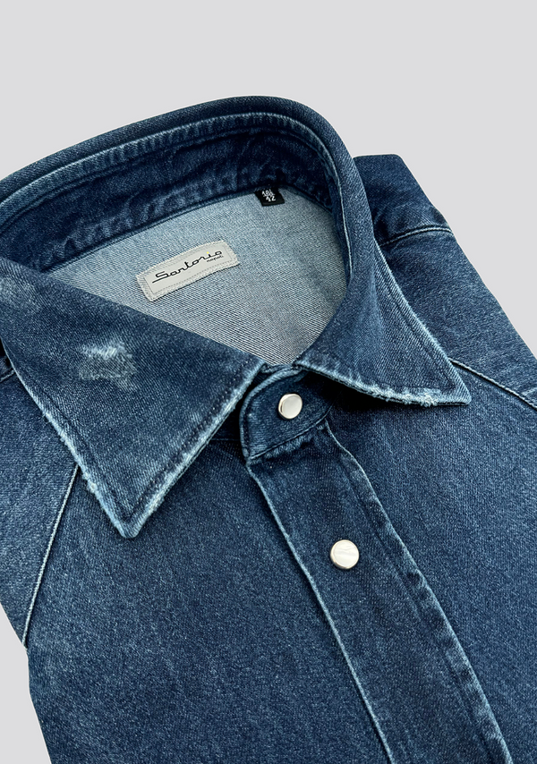 Sartorio Navy Blue Cotton Denim Texas Shirt