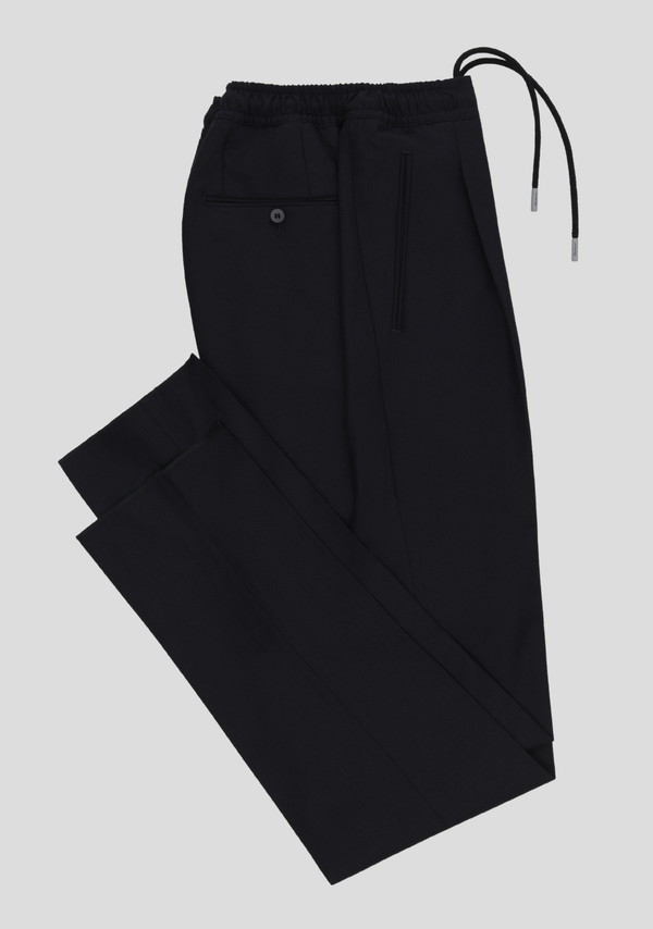 Sartorio Navy Blue Flannel Drawstring Trousers