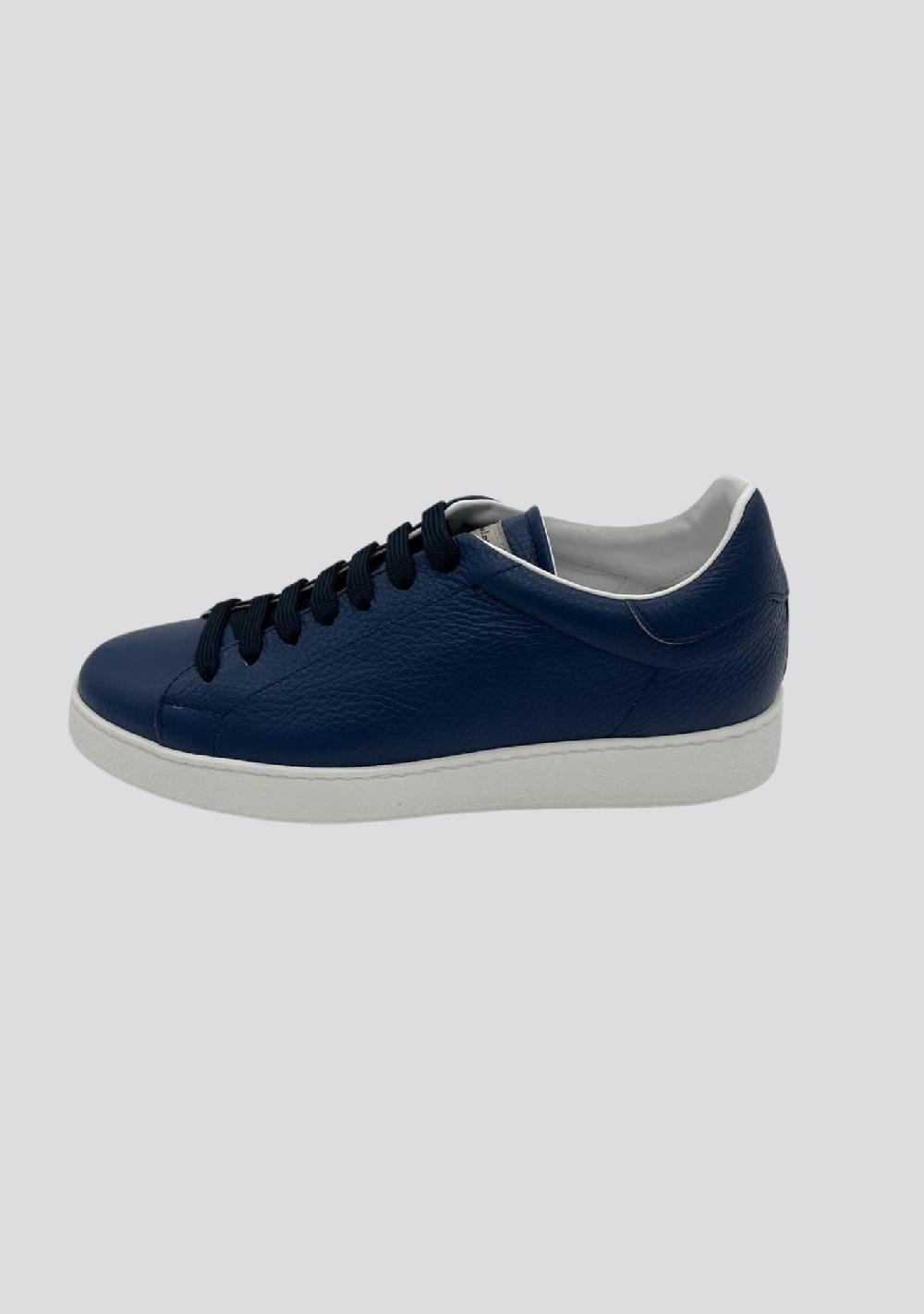 sartorio Navy Blue Low Top Leather Sneakers