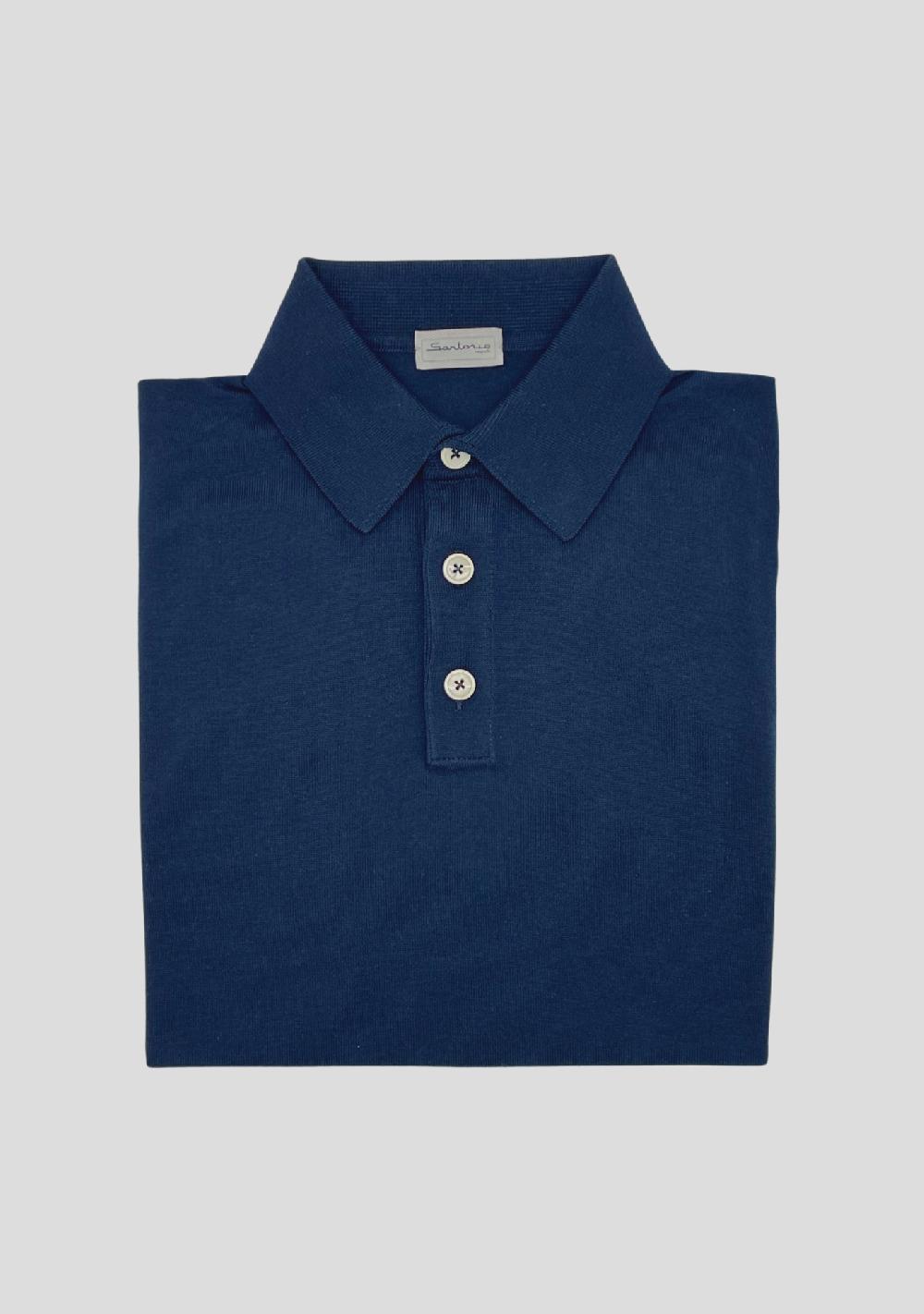 sartorio Navy Blue Short Sleeve Cotton Polo Shirt