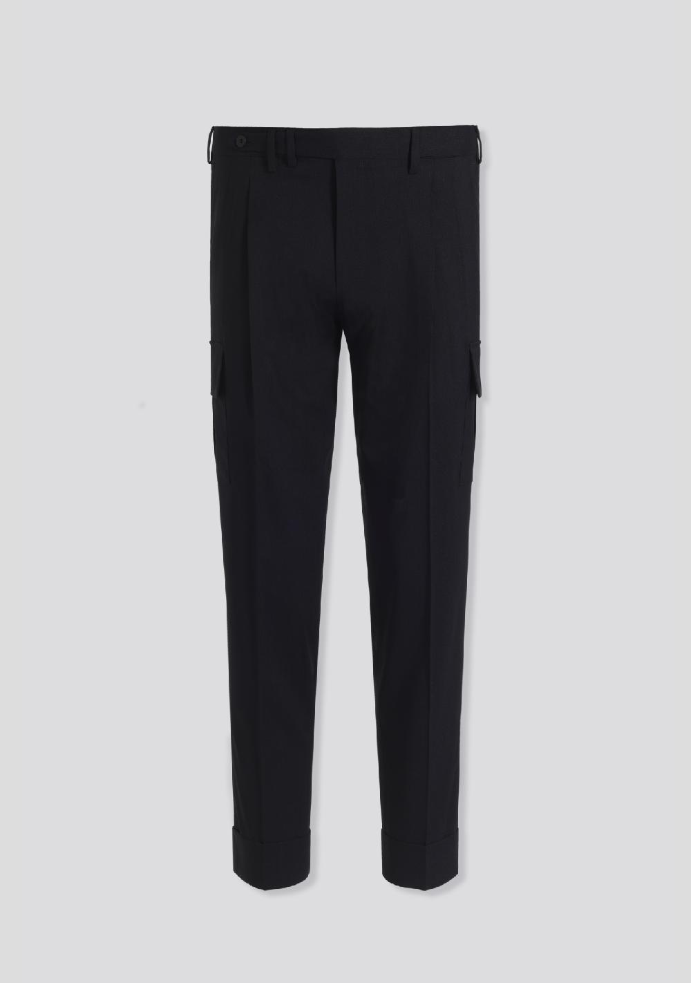 sartorio Navy Blue Virgin Wool Cargo Trousers