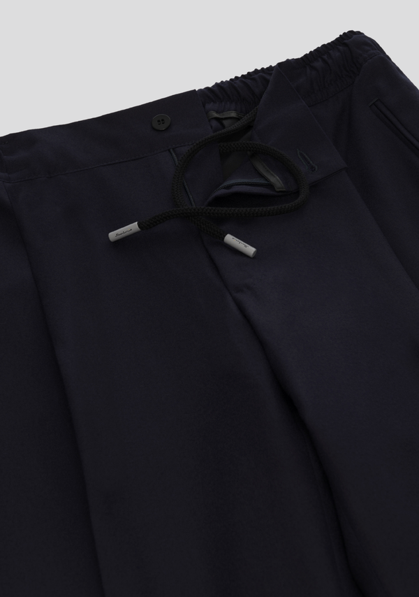 Sartorio Navy Blue Wool-Blend Drawstring Trousers