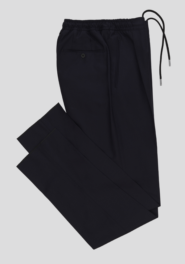 Sartorio Navy Blue Wool-Blend Drawstring Trousers
