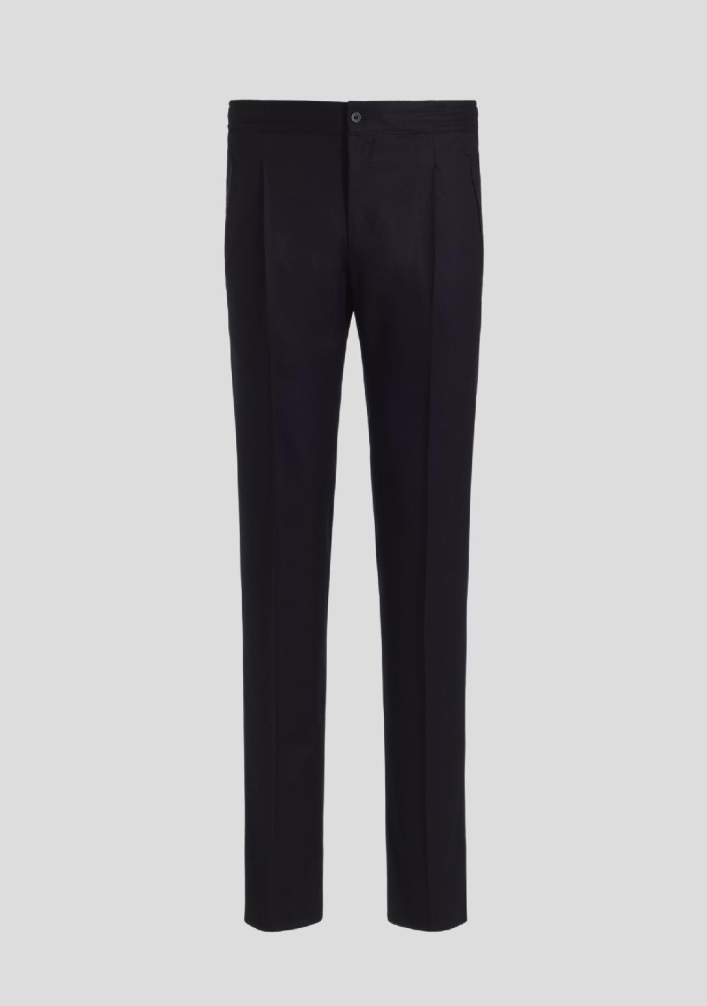sartorio Navy Blue Wool-Blend Drawstring Trousers