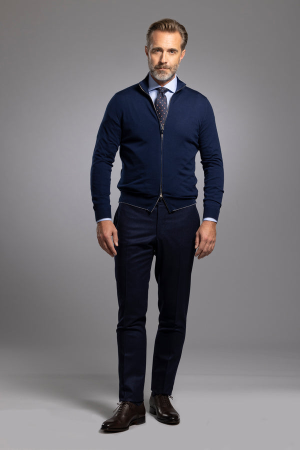 Sartorio Navy Blue Wool Flannel Trousers