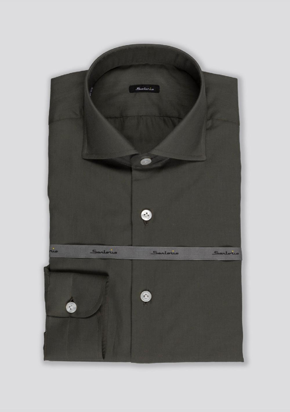 sartorio Olive Green Plain Cotton Shirt