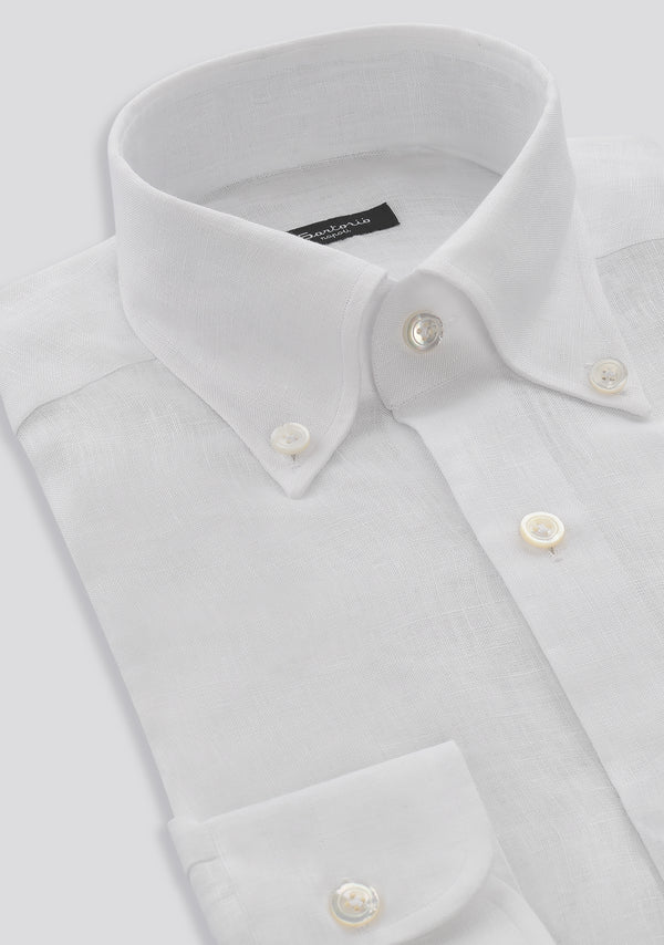 Sartorio Plain White Button Down Linen Shirt