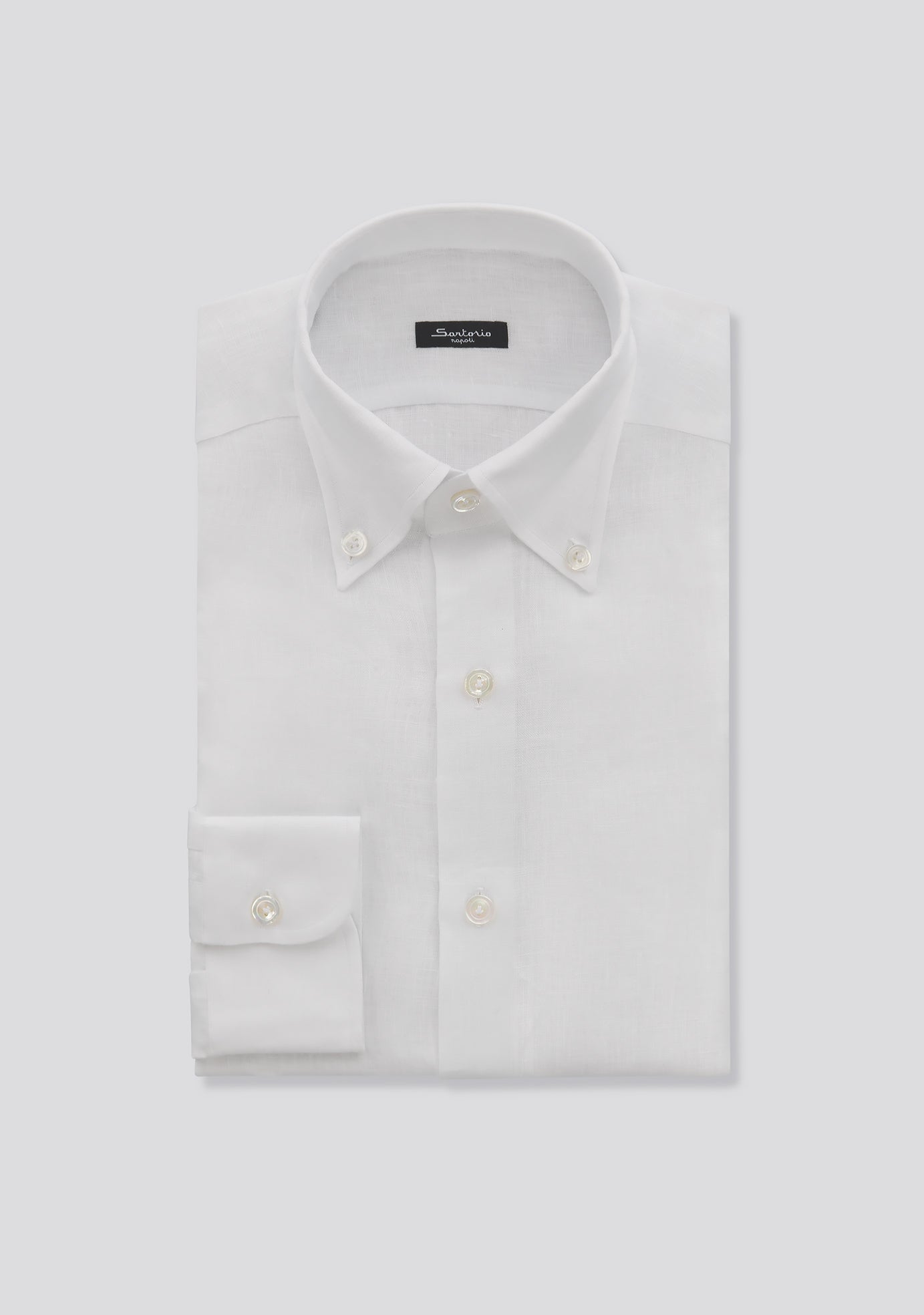 sartorio Plain White Button Down Linen Shirt