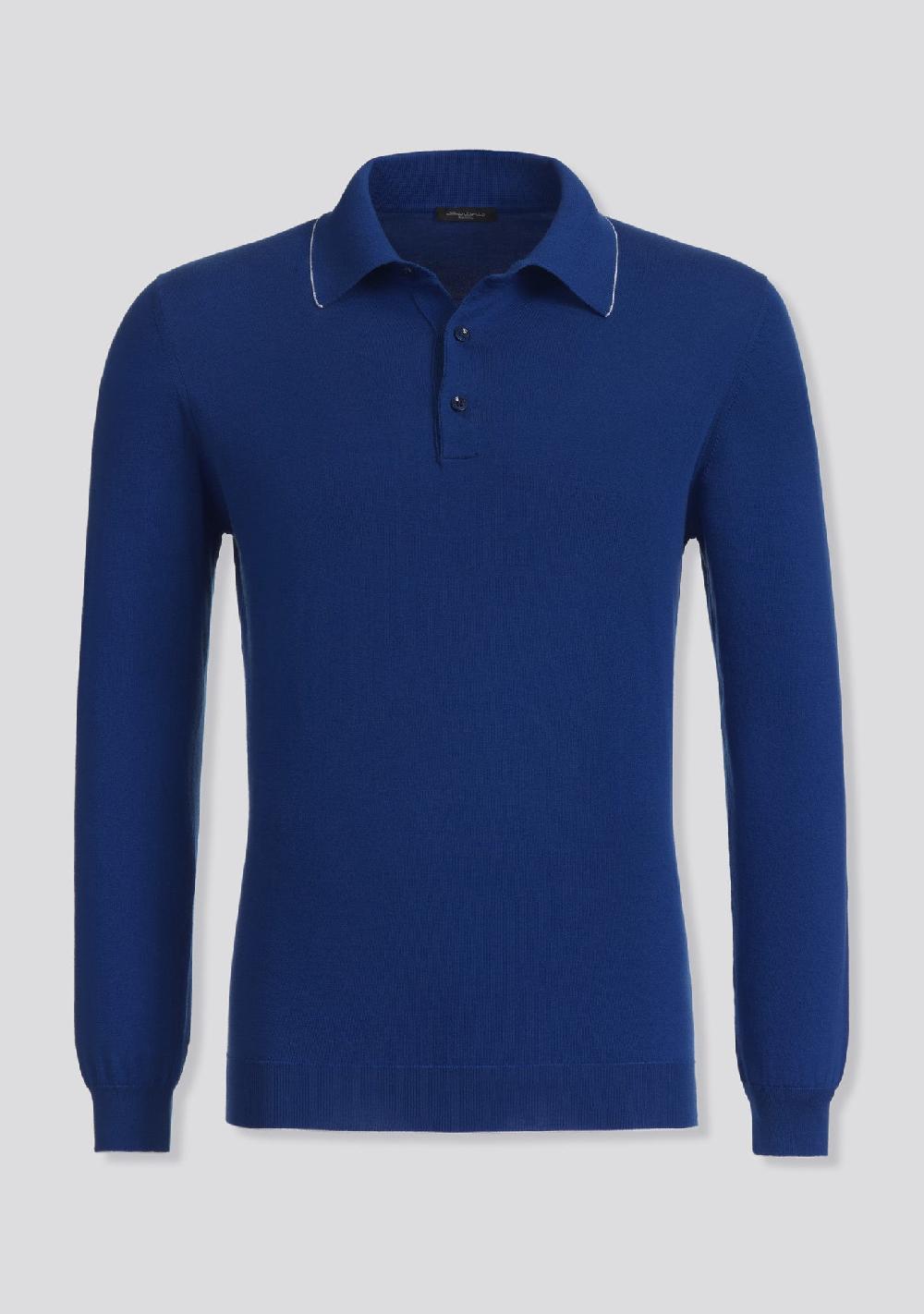 sartorio Sea Blue Long Sleeve Knit Polo