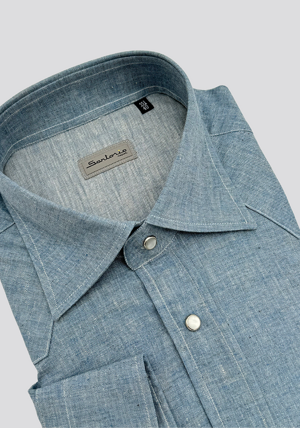Sartorio Sea Grey Cotton Denim Texas Shirt