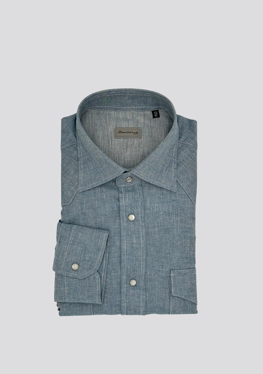 sartorio Sea Grey Cotton Denim Texas Shirt