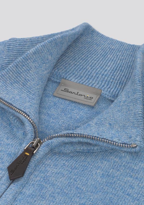 Sartorio Sky Blue Blended Cashmere Zip Pullover