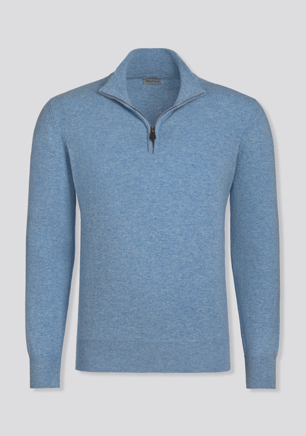 Sartorio Sky Blue Blended Cashmere Zip Pullover