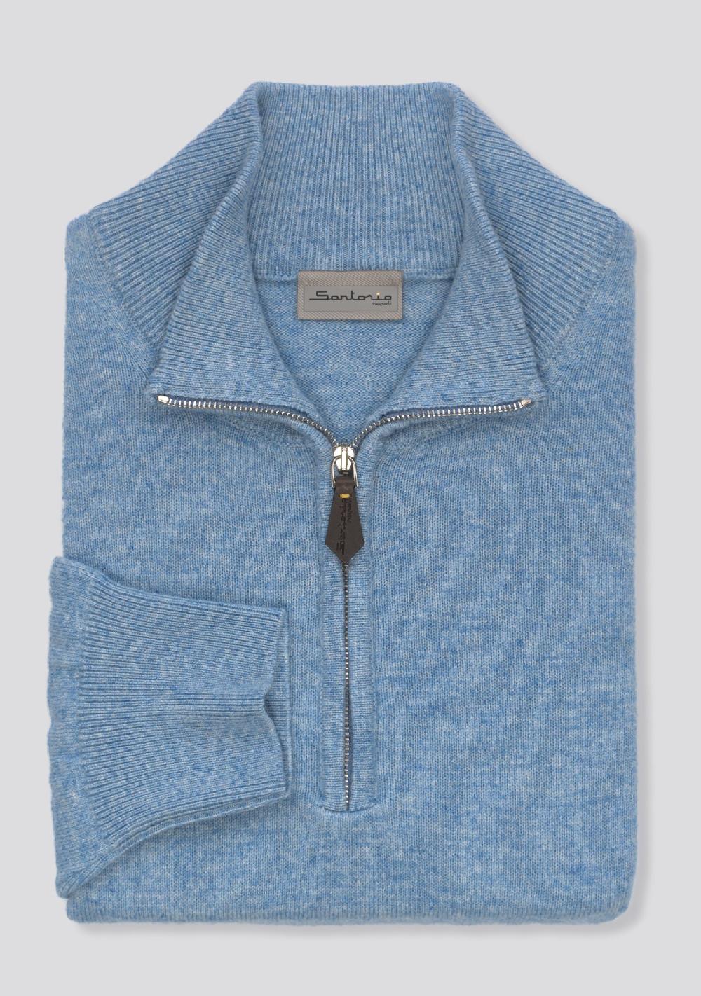 sartorio Sky Blue Blended Cashmere Zip Pullover