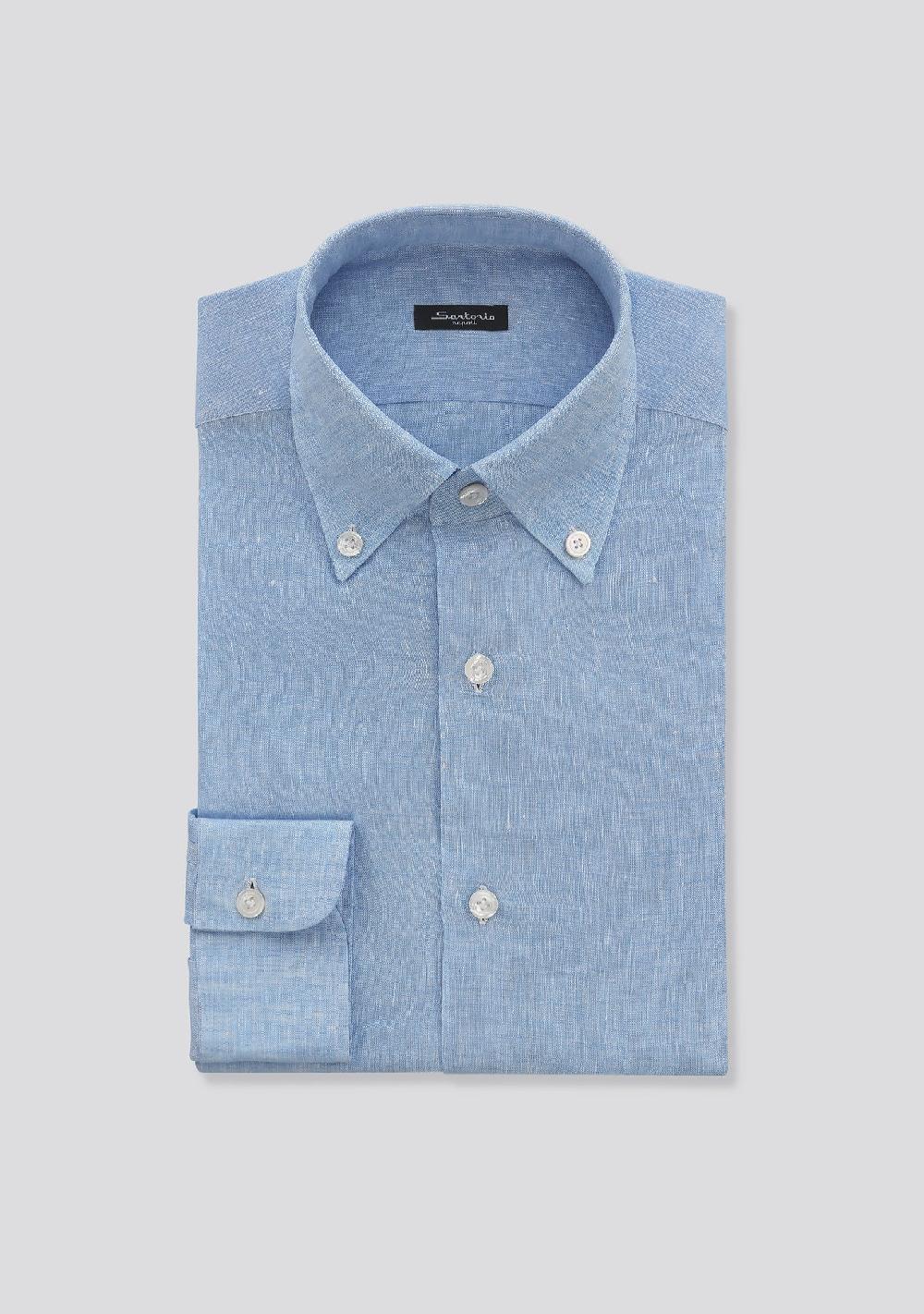 sartorio Sky Blue Button Down Linen Shirt