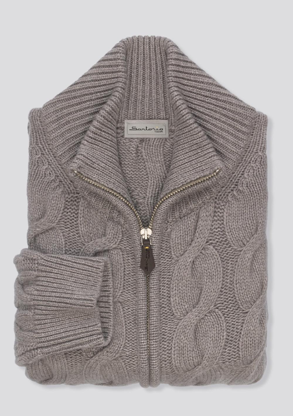 sartorio Taupe Grey Patterned Zip Pullover