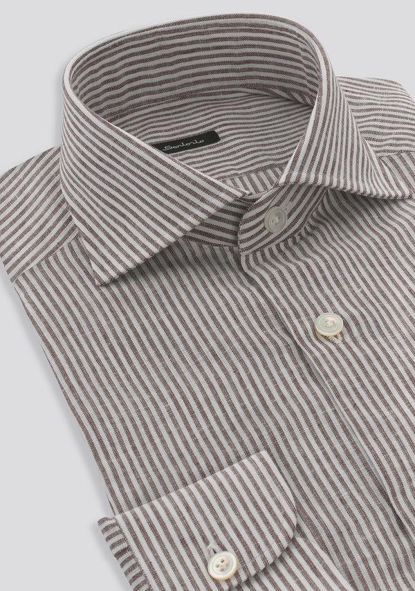 Sartorio White And Brown Striped Linen Shirt