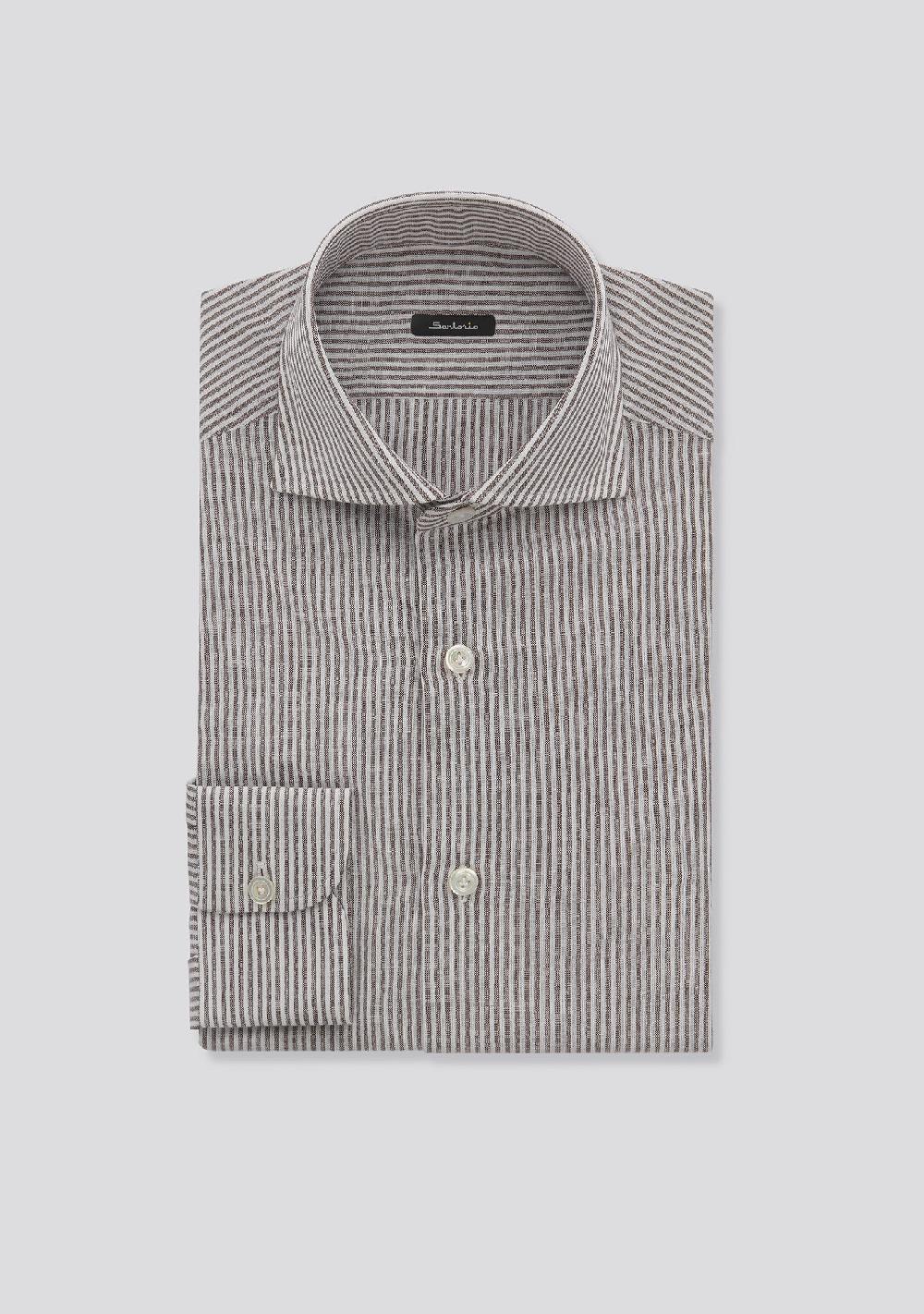 sartorio White and Brown Striped Linen Shirt