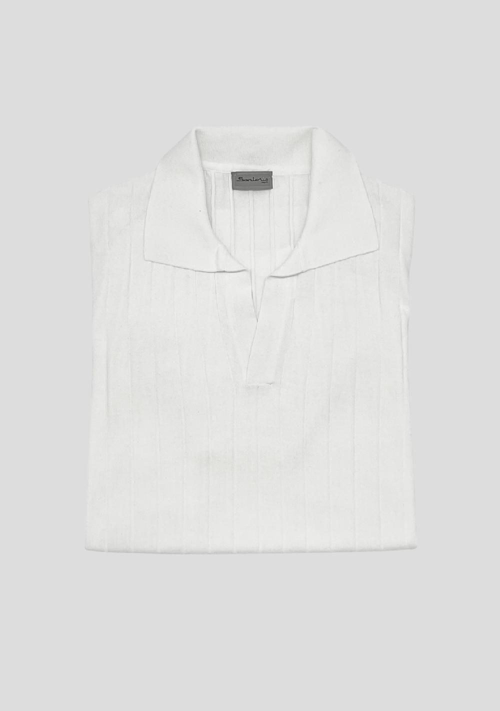 sartorio White Knit Short Sleeve Cotton Polo
