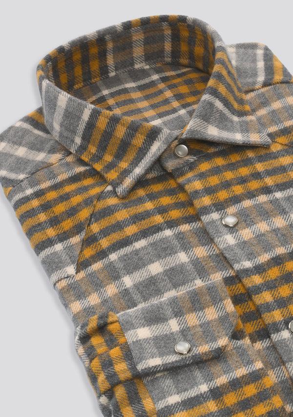 Sartorio Yellow And Grey Check Texas Cotton Shirt