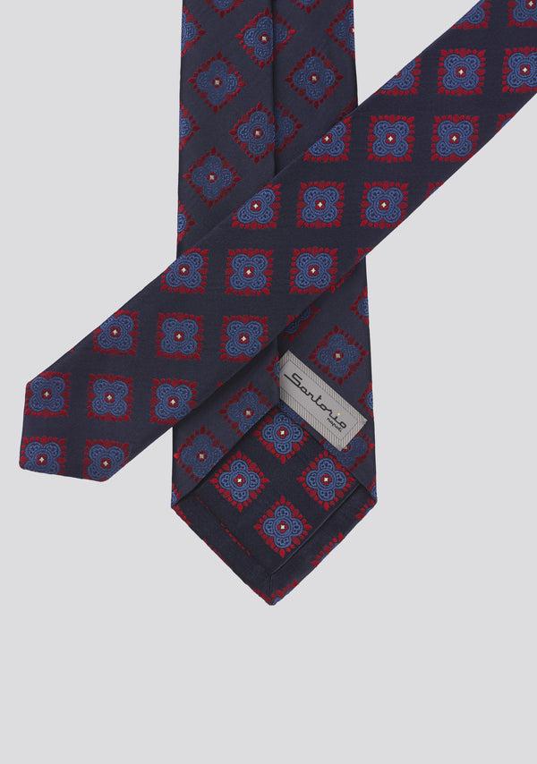 Sartorio Space Blue Silk Tie With A Blue Tint And Rectangular Pattern