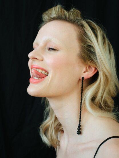 saskia diez Long Drop Black Earrings