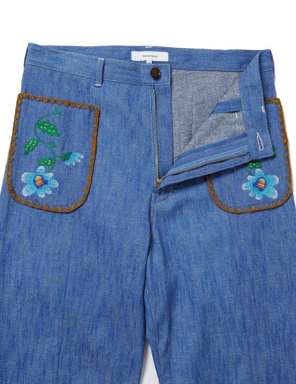 Sasquatchfabrix. FLARE DENIM PANTS “MEXICAN EMBROIDERY” 25SS-PA9-011