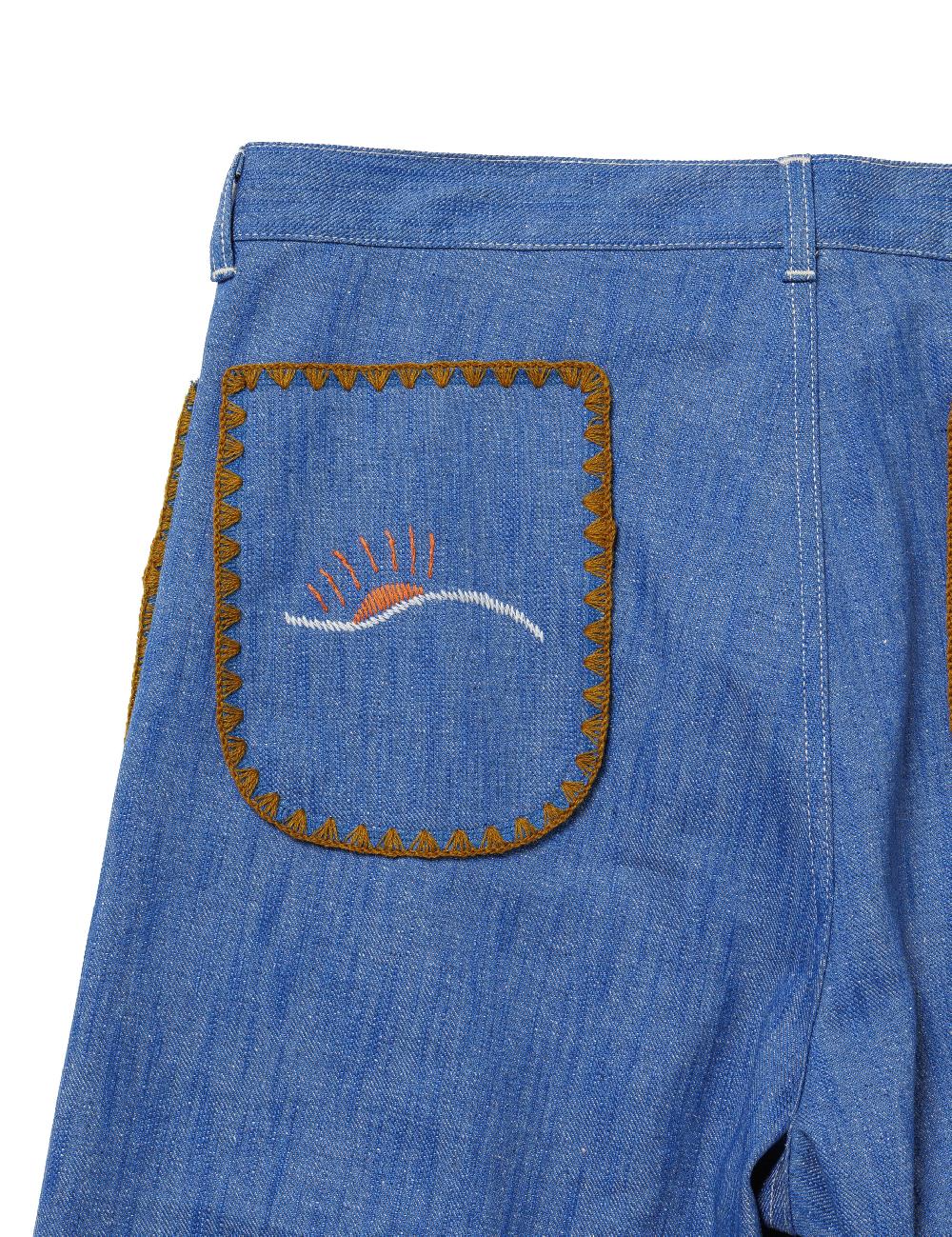 Sasquatchfabrix. FLARE DENIM PANTS “MEXICAN EMBROIDERY” 25SS-PA9-011
