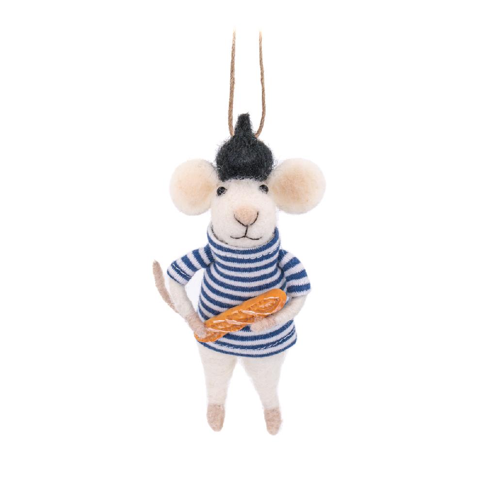 sass & bell French Mouse with Baguette Felt Decoration
