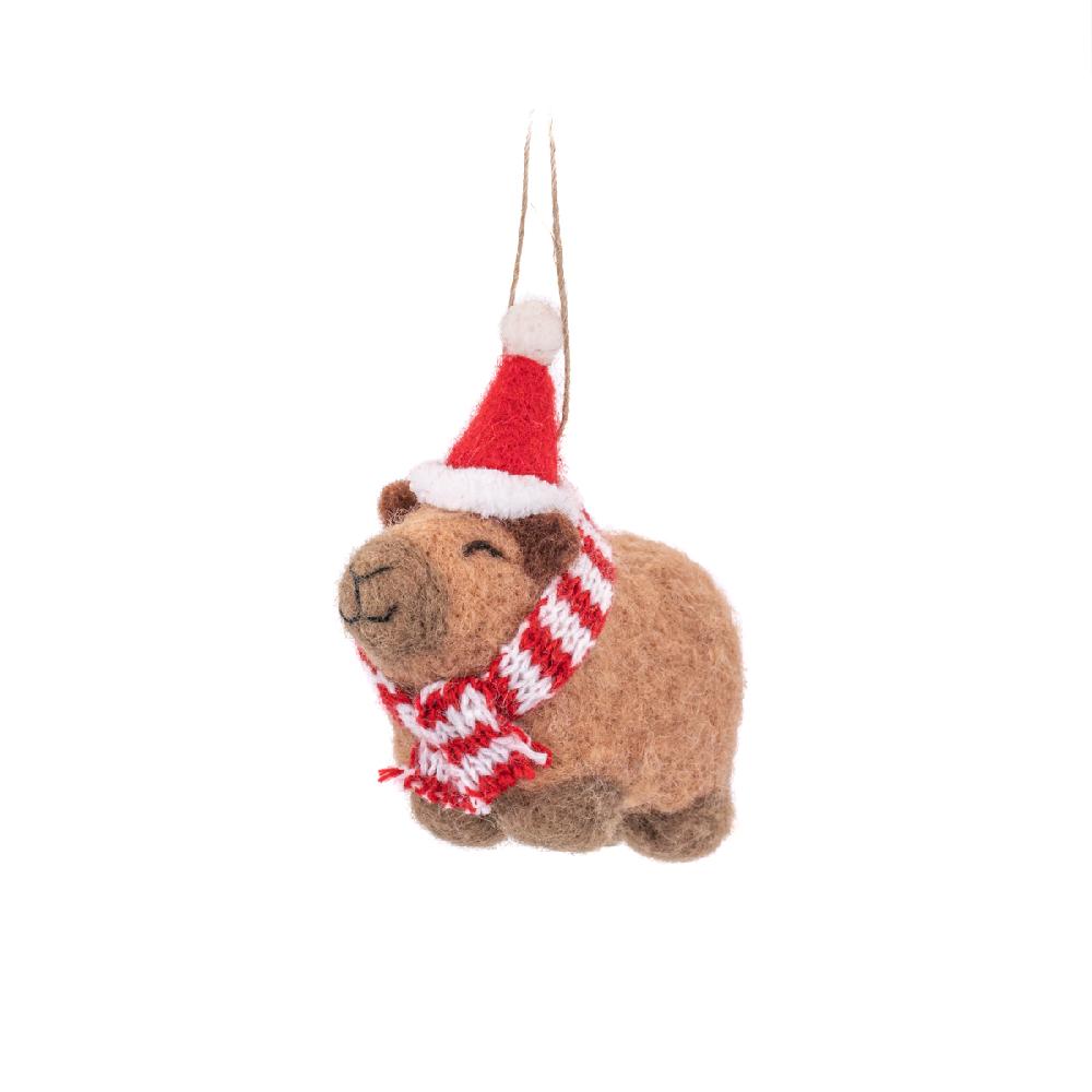 sass & bell Capybara with Santa Hat Felt Decoration