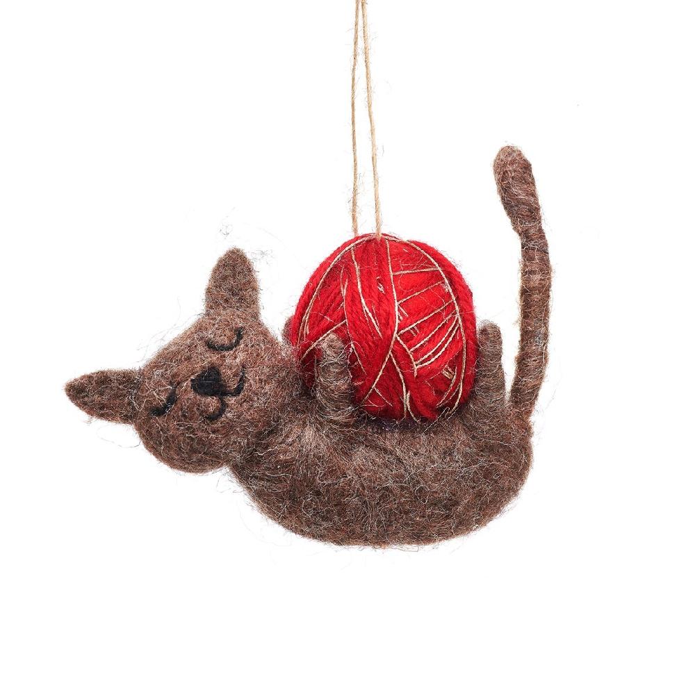 sass & bell Cat With Ball of Yarn Felt Decoration