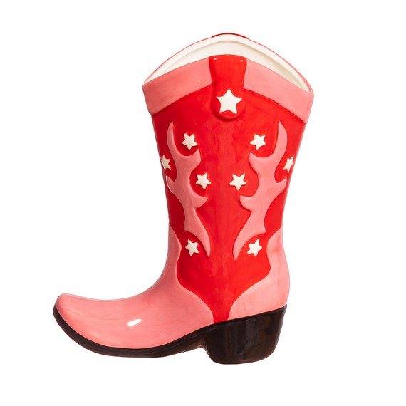 sass & bell Cowboy Boot Pink & Red Vase