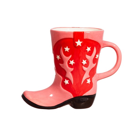 sass & bell Cowboy Boot Shaped Pink & Red Mug