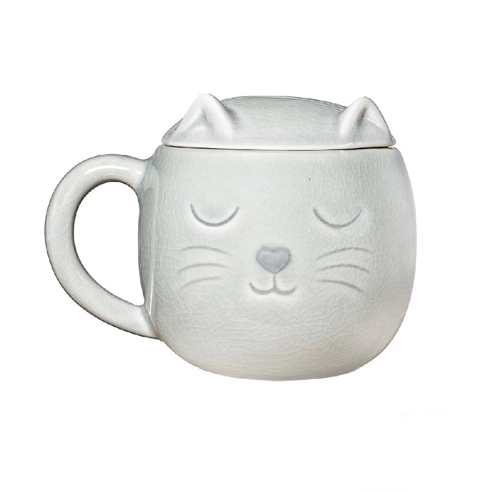 sass & bell Crackle Glaze Grey Cat Mug with Lid
