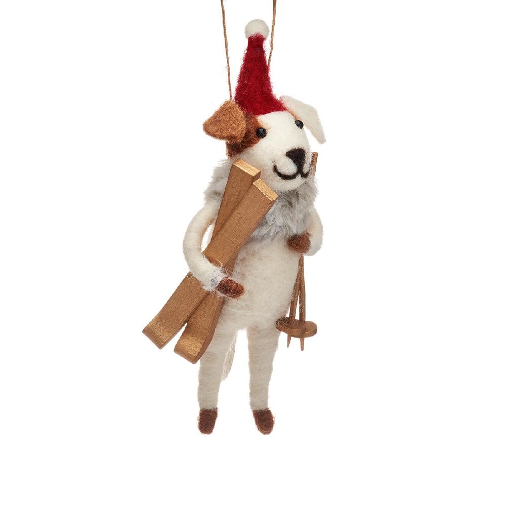 sass & bell Dog with Skis Hanging Decoration