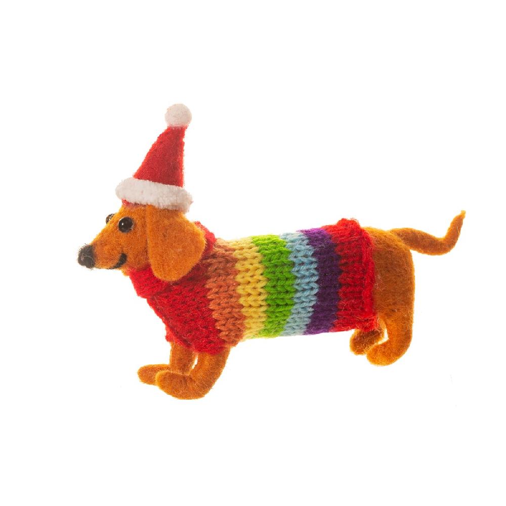 sass & bell Felt Sausage Dog with Rainbow Jumper