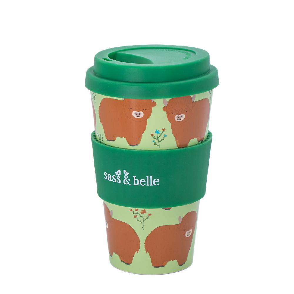 sass & bell Highland Cow Travel Coffee Cup