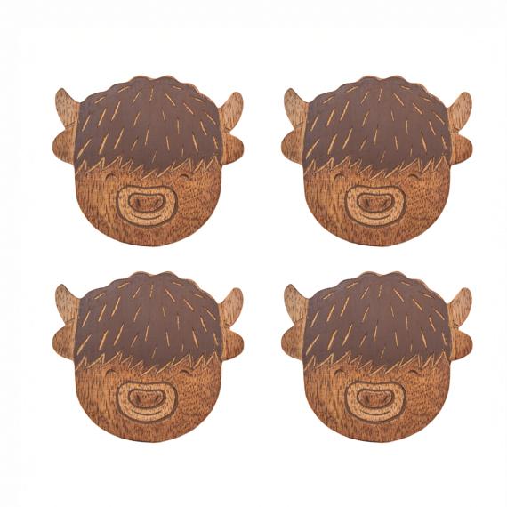 sass & bell Highland Cow Wooden Coasters - Set of 4