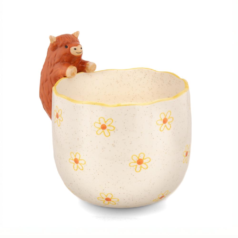sass & bell Peeking Highland Cow Planter