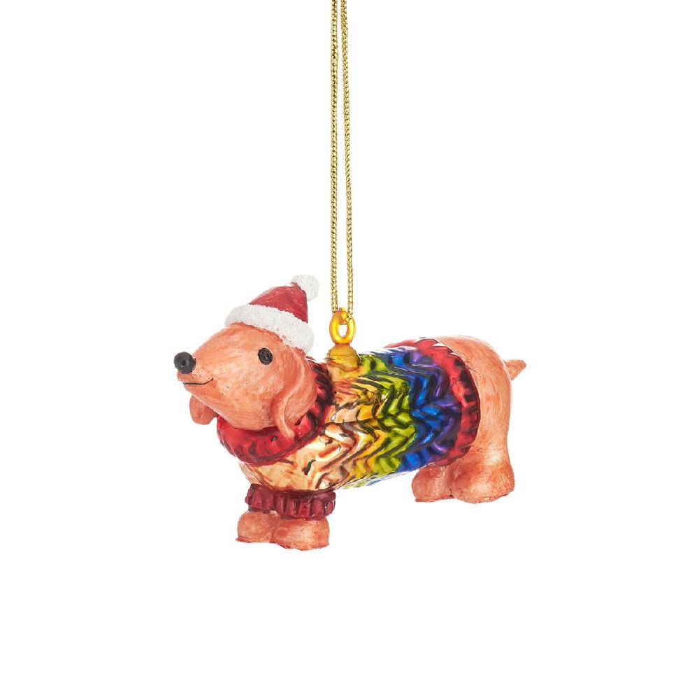 sass & bell Sausage Dog in Rainbow Jumper Bauble