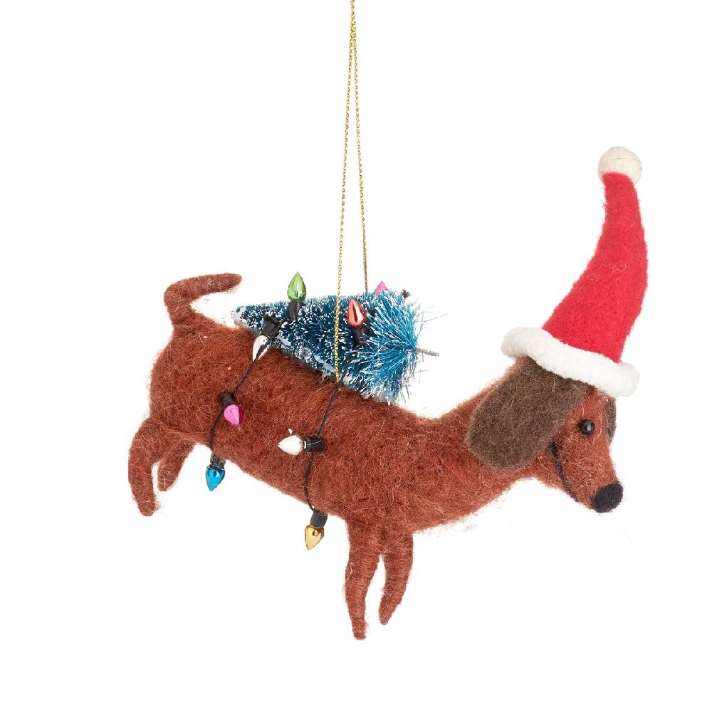 sass & bell Sausage Dog with Tree Felt Decoration