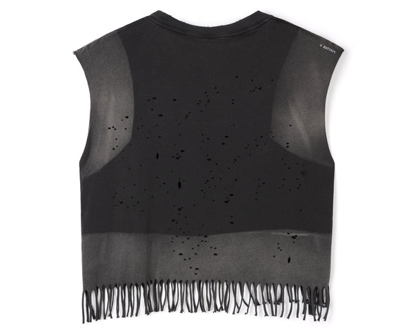 Satisfy MothTech™ Cropped Fringed Muscle Tee Sun Bleached Black